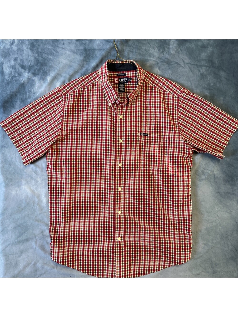 Chaps Ralph Lauren Shirt Men XL Red Plaid Check Seersucker Logo Preppy  1217-2H